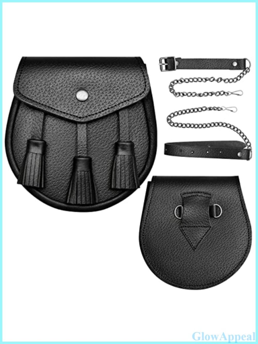 Real Leather Sporran Kilt Bag with Adjustable Chain Strap